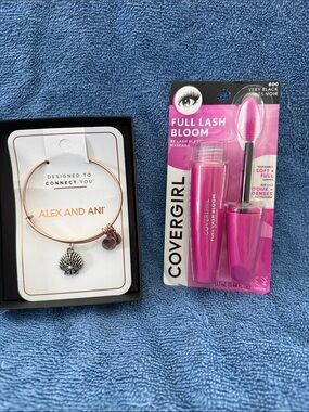 Alex and Ani Rose Gold Shell Charm Bangle with Pink CoverGirl Mascara